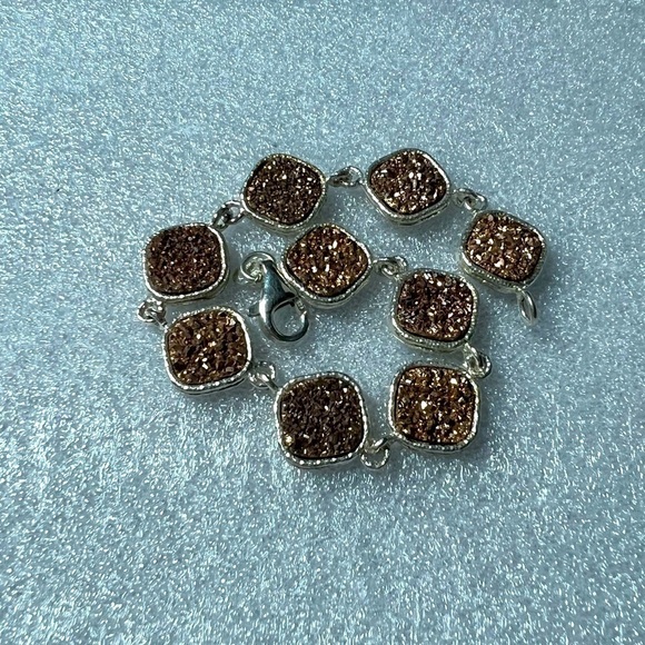 Milor Jewelry - Vintage Milor Sterling Silver Cushion Shaped Gold Druzy Link Bracelet